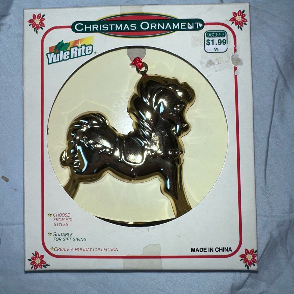 RARE Vintage Yule Rite Metal Gold Tone Rocking Horse Christmas Ornament Rite Aid